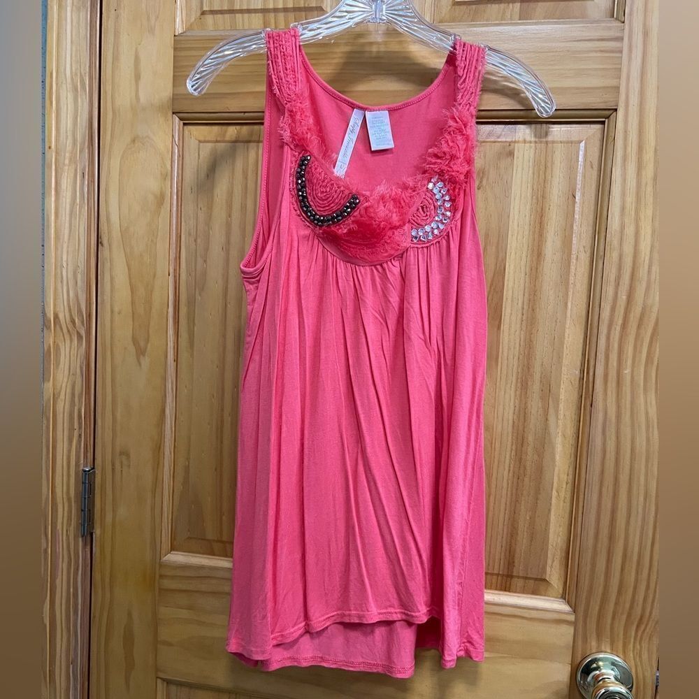 Simply Irresistible coral bead and rhinestone embellished tank size L